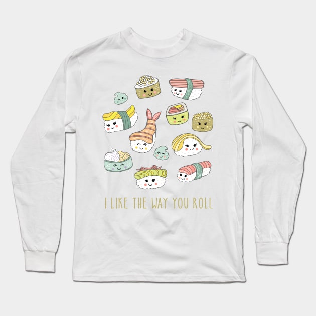 Kawaii Sushi Long Sleeve T-Shirt by Jackie Hurd